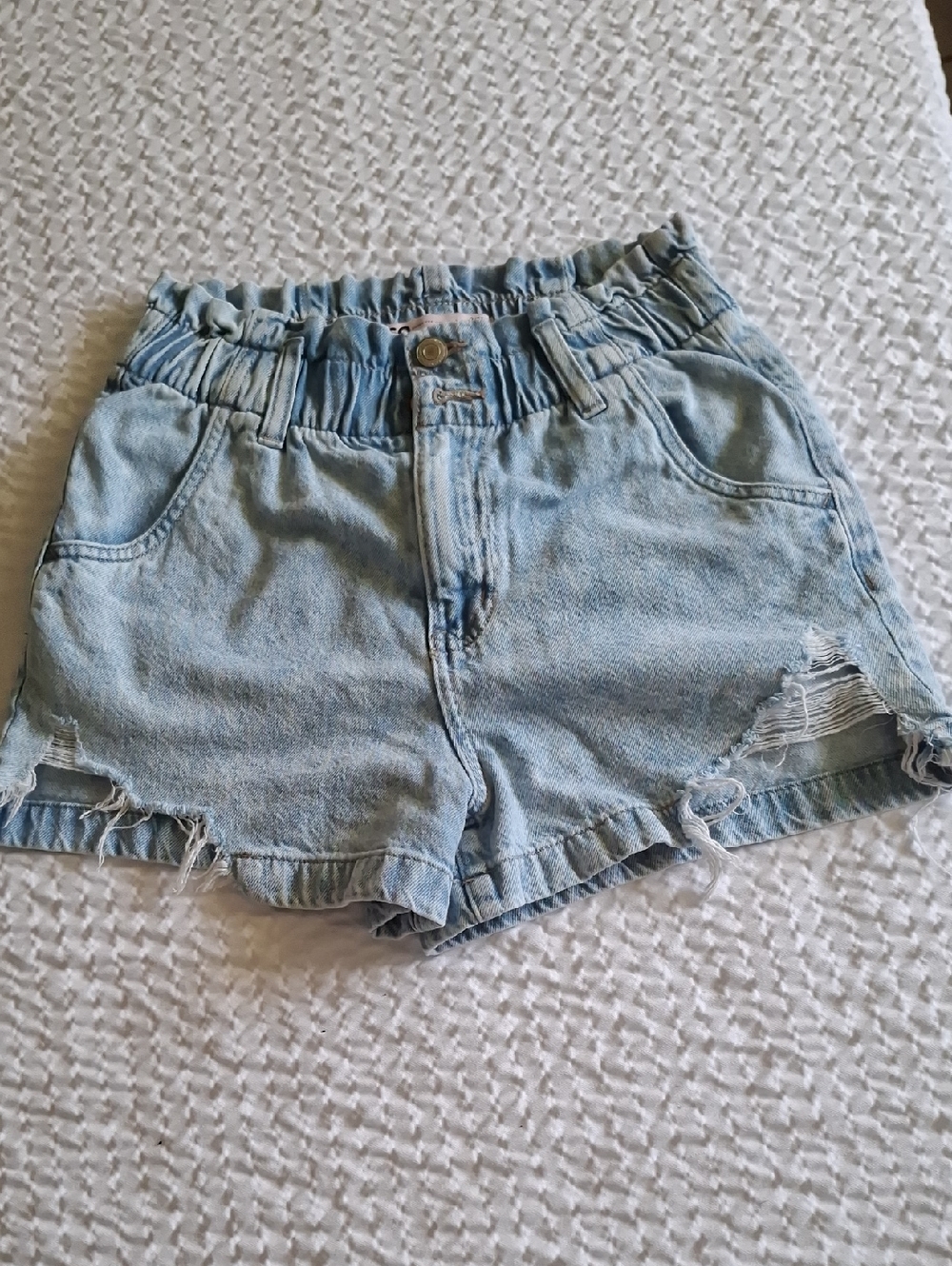Light Blue Denim Paperbag Waist Women's Shorts